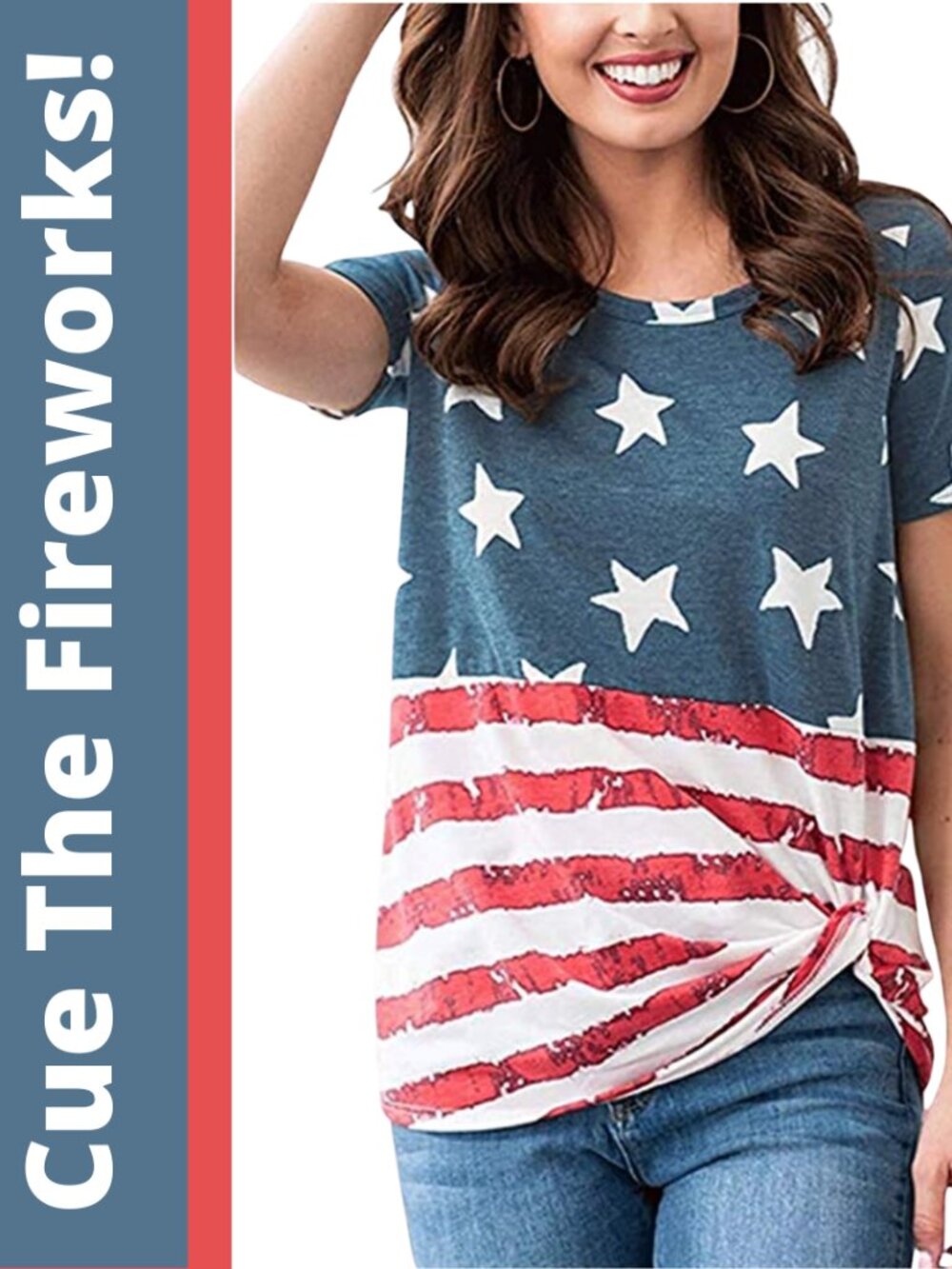 NWOT For G and PL American Flag Twist Knot Short Sleeve Top--XL